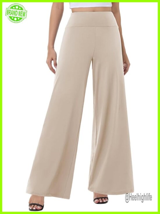 Pants - High Waist Wide Leg Palazzo Pants Loose Flowy Stretchy Trousers Beach Lounge